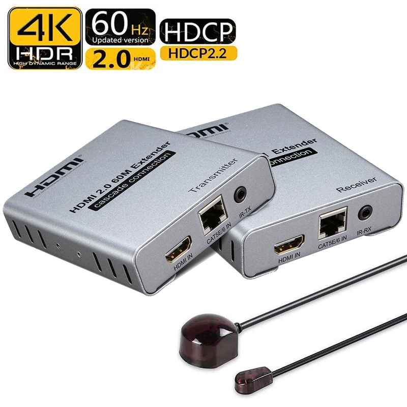 4K @ 60HZ HDMI 2.0 Extender Cat6/7 ̺ 60M  4K @ 30Hz 1080p 120M ĳ̵  HDR YUV 4:4:4 HDCP 2.2  ƿ
